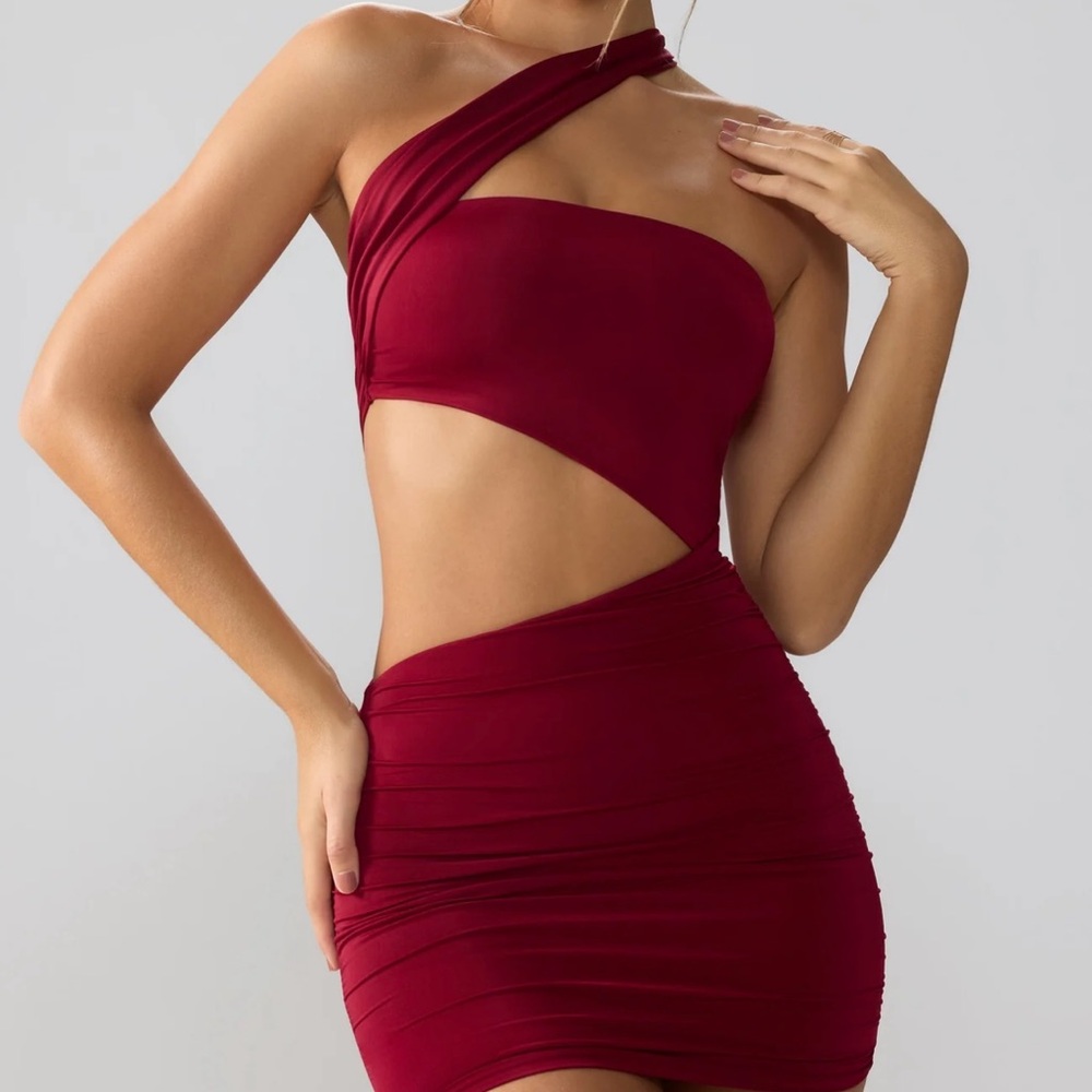 Oh Polly Burgundy Asymmetric Mini Dress